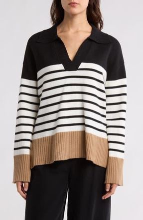 Ellen Tracy Colorblock Stripe Sweater in Black/Marshmallow Stripe at Nordstrom Rack, Size X-Small