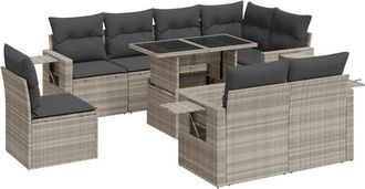 vidaXL Set Muebles Jard&iacute;n 9 Pzas Y Cojines Rat&aacute;n Sint&eacute;tico Gris Claro Vidaxl