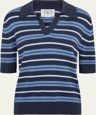 TWP Slightly Oversized Striped Cashmere Polo