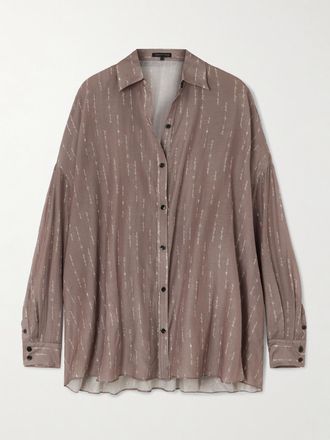 Kiki De Montparnasse Camicia Oversize In Misto Cotone E Seta Stampato - Grigio
