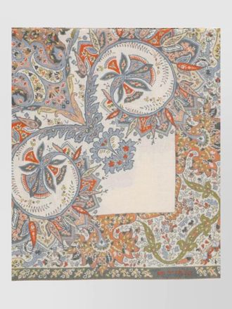 Etro paisley cotton scarf fringed edges trims