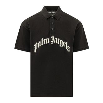 Palm Angels Polo Shirts, male, Black, Size: S Curved Logo Polo S/S