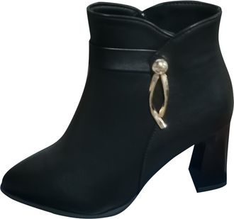 Generic Black Female Plus Size Pointed Toe High Heeled Short Boots for Fall Winter Comfortable and Easy to Maintain for Daily Use