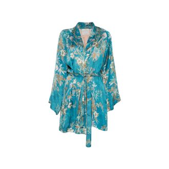 Forte_Forte Floral Satin Kimono - female - Forte Forte - Kimonos - Blue - M - Blouses & Shirts