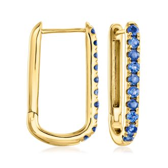 Ross-Simons Sapphire Paper Clip Link Hoop Earrings in 18kt Gold Over Sterling
