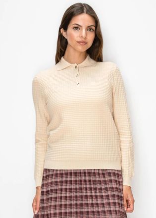 YAL New York Textured Polo Sweater with Faceted Buttons