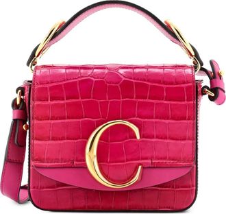 Chlo&eacute; C Double Carry Bag Crocodile Embossed Leather Mini shoulder bag - Roze