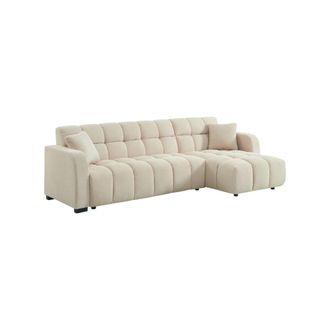 Sweeek Sof&aacute; esquinero reversible de tela acolchada, 3 plazas, blanco roto