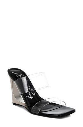 London Rag Zelene Clear Strap Wedge Sandal in Black at Nordstrom Rack, Size 7.5