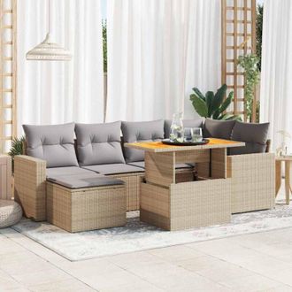 vidaXL Vidaxl - Set Sof&aacute;s De Jard&iacute;n 7 Piezas Y Cojines Rat&aacute;n Sint&eacute;tico Beige