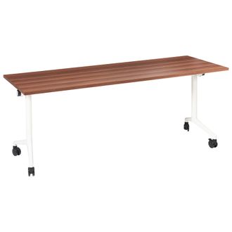 Beliani Escritorio Rectangular Moderno Plegable Con Ruedas Mesa M&oacute;vil Port&aacute;til 180 X 60 Cm Estructura De Metal Marr&oacute;n Oscuro Y Blanco Cavi