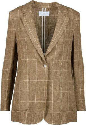 Fabiana Filippi Lichte Linnen Blazer met Knoopsluiting - Dames - Blazers - Bruin - L - Linnen - Jassen