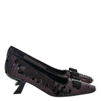 Ferragamo Anz Sequin Vara Bow Pumps, Size 7 C
