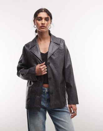 Reclaimed Vintage Blazer nero squadrato in pelle sintetica