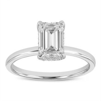 LuvMyJewelry Empress 14K White Gold Emerald Cut Lab Grown Diamond Hidden Halo Engagement Ring - 1.6 ctw at Nordstrom, Size 7.5