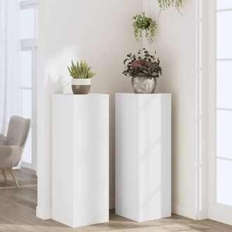 Berkfield Home Plant Stands 2 pcs White 33x33x100 cm Engineered Wood | Size: 33 x 33 x 100 cm