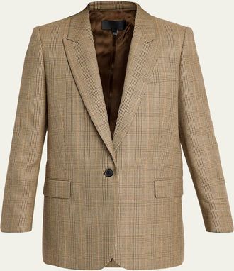 Nili Lotan Diane Check Wool Single-Breasted Blazer Jacket
