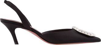 Amina Muaddi Camelia 60 Satin Slingback Pumps, Brand Size 35 ( US Size 5 )