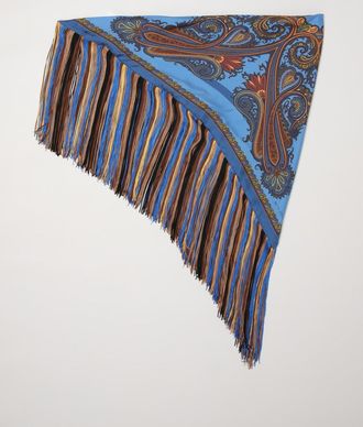 Etro Sciarpa triangolare in twill di seta con stampa etnica e frange