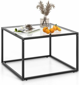 Costway Costway - Tempered Glass Top Coffee Table Home Square Tea Table Accent Sofa Side Table