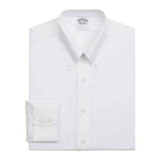 Brooks Brothers Wit Slim Fit Non-Iron Stretch Supima Katoen Twill Overhemd met Button Down Kraag - Heren - Zakelijke Overhemden - Wit - XL - Katoen - Overhemden
