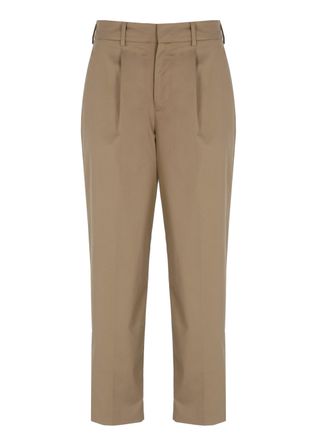 Pantaloni Torino Brown Elastic Waist Cotton-Blend Formal Pants