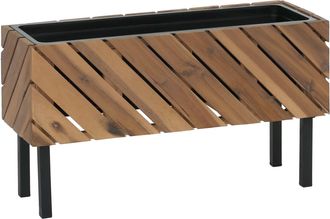 Hhg [nunca Usado] Jardinera Hhg-477, Maceta Para Flores Y Plantas, Para Interior Y Exterior, De Madera De Acacia Con Certificaci&oacute;n Mvg, 36 X 62 X 22 Cm, M