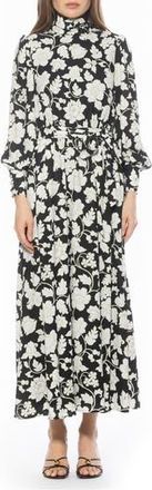 Alexia Admor Saliah Mockneck Blouson Sleeve Dress in Black/White Floral at Nordstrom Rack, Size 14