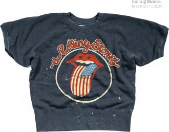 MadeWorn Unsiex Rolling Stones Short Sleeve Sweatshirt In Navy Bandana