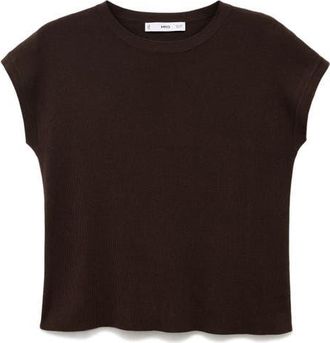 Mango Short Sleeve Cotton Blend Sweater in Chocolate at Nordstrom, Size X-Small