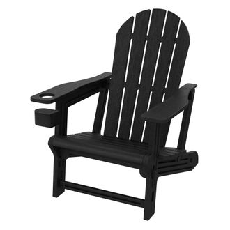 ML Design Ml-design Silla Adironack Con Portavasos, Negra, Sill&oacute;n De Jard&iacute;n De Pl&aacute;stico Con Aspecto De Madera, Mecedora Resistente A La Intemperie, Asiento Con 