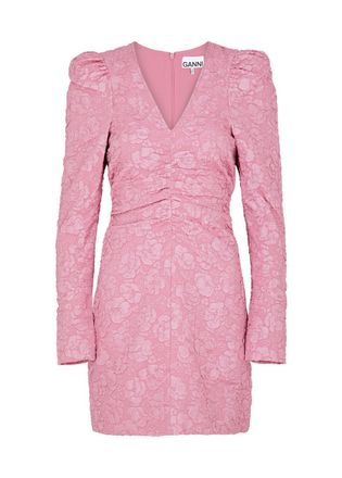 Ganni Floral-jacquard Mini Dress - Pink - 38 (UK10 / S)