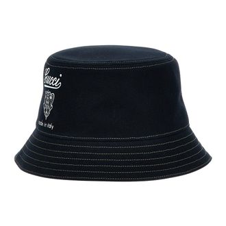 Gucci Bucket Hat met wapenschild - Heren - Hoeden - Blauw - L - Katoen - Accessoires