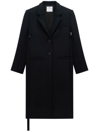 Courr&egrave;ges strap-detail single-breasted coat - women - Wool/Polyurethane/Polyester/Polyamide - 38 - Black