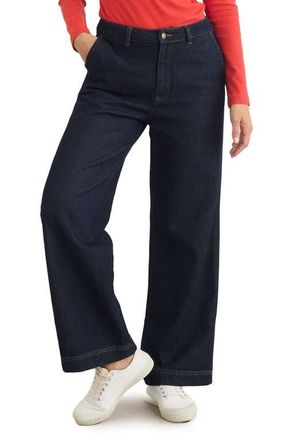 Seasalt Cornwall Sennen Cove High Waist Wide Leg Jeans in Dark Wash Grain at Nordstrom, Size 8