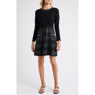 Eliza J Long Sleeve Sweater Dress in Black Silver at Nordstrom Rack, Size Xx-Large