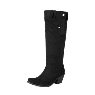 Generic Womens Faux Suede Long Boots with Buckle Pull on Knee High Boots Chunky High Heel Casual Boot,Black,5.5 UK