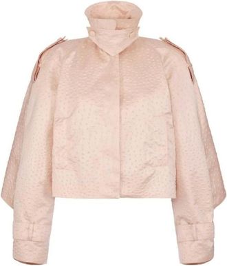 Elisabetta Franchi Jassen, Dames, Roze, XS, Polyester, Taffeta Jas met Struisvogelprint