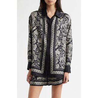 Nili Lotan Alfie Print Silk Shirt in Black/Ivory Paisley Scarf at Nordstrom Rack, Size X-Small