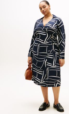 Tommy Hilfiger Shirtkleid TOMMY HILFIGER CURVE CRV VIS TWILL MIDI SHIRT DRS LS, Damen, Gr. 48, N-Gr, flag feathers navy large, Jersey, Obermaterial: 100% Viskose, be