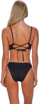 Sunsets Dora Double Tab Bikini Swim Bottoms in Black Seagrass Texture at Nordstrom, Size X-Large