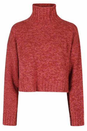 Roberto Collina Bordeaux Pink Cropped Wool-Cashmere Turtleneck Sweater