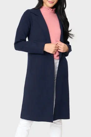 By Design Notch Collar Double Knit Long Cardigan In Navy