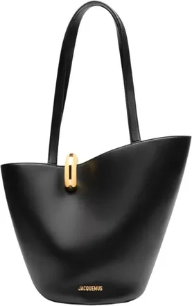 Jacquemus Tassen, Dames, Zwart, ONE Size, Leer, Zwarte Leren Pop Tas Medium