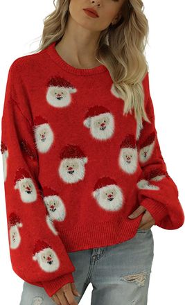 Generic TYUIOP Christmas Jumper Family Set Casual Crew Neck Cute Dot Lantern Pullover Sweaters Knit Shirts Ladies Winter Jumper Christmas Family Jumpers Class