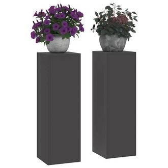 Berkfield Home Outdoor Plant Stands Pillar 2 pcs Black 24x24x75 cm Steel | Size: 24 x 24 x 75 cm