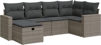 vidaXL Set De Muebles De Jard&iacute;n 6 Pzas Y Cojines Rat&aacute;n Sint&eacute;tico Gris Vidaxl