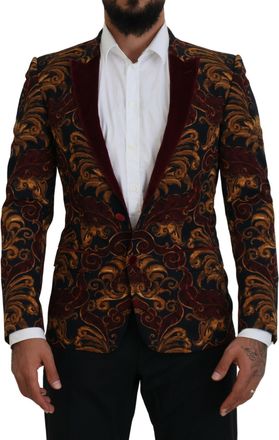 Dolce & Gabbana Mens Baroque Print Velvet Blazer Model Kos2113 - Black