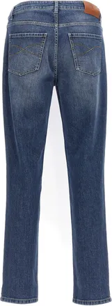 Brunello Cucinelli Logo-Embroidered Stretch Denim Jeans - Blue