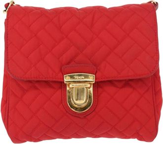 Prada Pushlock Chain Flap Quilted Tessuto Red Nylon Handbag (Pre-Owned)